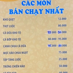 MENU CÁC MÓN ĂN TẠI QUÁN